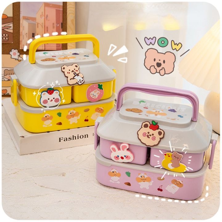 Kawaii Portable Lunch Box For Girls School Kids Plastic Picnic Bento Box  Microwave Food Box With Compartments Storage Containers