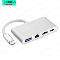 Type C Hub to RJ45 Ethernet 4K HDMI-compatible USB C 3.0 Adapter Dock for Macbook iPad Surface Samsung S21 Dex Xiaomi 10 PS5 TV USB Hubs