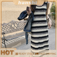 hanshi [2023 new HOT FASHION] lazlook ผู้หญิงถักลายชุด O-Neck แขนกุด TANK Summer staight ชุดลำลองชุด Maxi