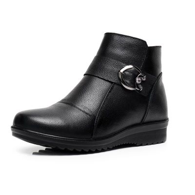 COD dsdgfhgfsdsss Womens Winter Keep Warm Ankle Boots Mothers Genuine Leather Boots Black