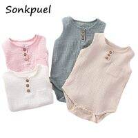 Newborn Infant Baby Girls Boys Romper Cotton Linen Solid Color Sleeveless Button Bodysuit Jumpsuit One piece Sunsuit 0 24M