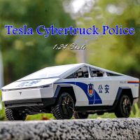 【MagicT】1:24 Scale Tesla Cybertruck ตำรวจสังกะสีหุ่นอัลลอยรถบรรทุก W/ Light &amp; Sound &amp; ดึงกลับผลของเล่นดายคาสต์ของขวัญคอลเลกชันตกแต่งสำหรับชาย