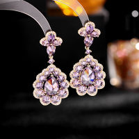 Multicolors CZ ต่างหูงานแต่งงานสำหรับผู้หญิง Brilliant Luxury Cubic Zirconia Dangle ต่างหูหมั้นใหม่เครื่องประดับอินเทรนด์