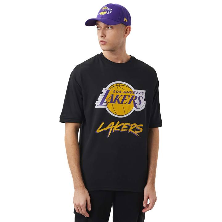 Black New Era NBA LA Lakers Script Logo T-Shirt