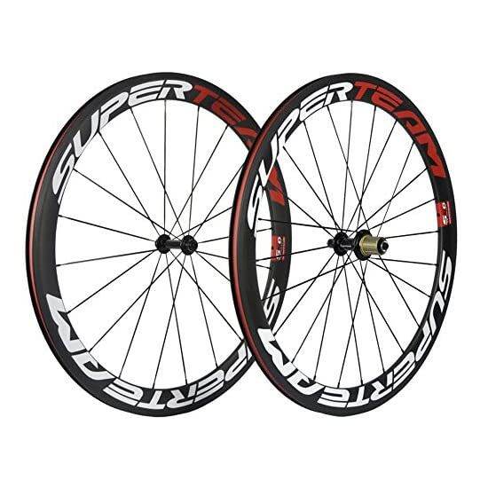 Windbreak Bike SUPERTEAM 50mm Clincher Wheelset 700c 23mm Road Bike Carbon Wheels (White/Red 