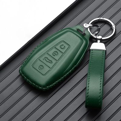 Leather Car Key Case Remote Cover Shell Holder Bag Chain Fob For Geely EC7 Preface Coolray Binray Okavango Monjaro Emgrand Altas