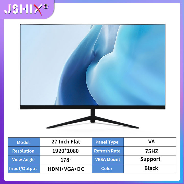 jshix-เครื่องคอมพิวเตอร์-pc-จอมอนิเตอร์-27-นิ้ว-75hz-1080p-จอภาพ-full-hd-ultra-flat-จอภาพเล่นเกม-vga-hdmi-home-office-22-24-นิ้วจอคอมพิวเตอร์ขนาดจอคอมพิวเตอร์