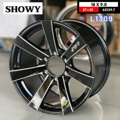 ล้อแม็กขอบ 18x9.0 ET+25 6H139.7 106.1🛻 ยี่ห้อ SHOWY รุ่น L1309 สีดำขลิบขาว ใบพัด7ก้าน🔥 (ราคาต่อ1วง)🔥 ขายคู่ได้ งานดี งานฮิต ราคาพิเศษ จำนวนจำกัด⭐