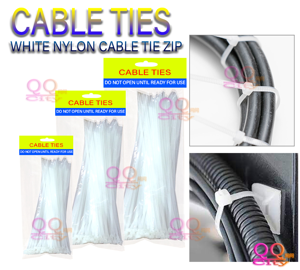 500PCS 8" 3x200MM Black Nylon Lock Cable Ties Zip Wire Wrap Cords Plastic Supply 