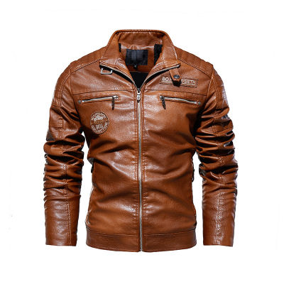 New Leather Jacket Men Winter Fleece Motorcycle Jacket Male Stand Collar Casual Windbreaker Ropa De Hombre Slim Coat