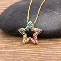 Fashion New Style European and American Popular Classic Star Pendant Necklace Full Zircon Inlaid Women Party Wedding Jewelry