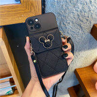 เคสกระเป๋าสตางค์กระเป๋าถือลายมิคกี้สะพายข้างสุดหรูสำหรับ IPhone 15 14 13 12 11 Pro Max Mini Xs XR 6 7 8Plus เคสด้านหลัง TPU แบบนิ่ม