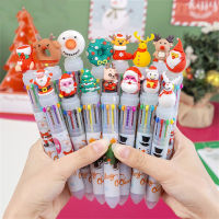 LookmeeShop (4ด้าม) ปากกาลูกลื่น6สี,10สี/ดินสอเปลี่ยนไส้ ลายการ์ตูนคริสต์มาส ใช้งานได้  ปากกานักเรียน ปากกาสำนักงาน  ปากกาสีครบ ในแท่งเดียว