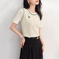 COD dsdgfhgfsdsss [T-shirt] simple round neck short sleeve knitted T-shirt summer embroidered young pullover T-shirt womens SJ969