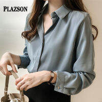 Plazson ผู้หญิงเสื้อ Tops 2023ฤดูใบไม้ผลิสีขาวแขนยาว Office Lady เสื้อ Casual Basic BLUES สำหรับ chemise Femme...