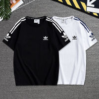 ร้อนฤดูร้อนเดิม AdidasˉNEW ใหม่กีฬาแขนสั้นผู้ชายและผู้หญิงแฟชั่นเดียวกันคู่สวมเสื้อสวมหัวคอกลมผ้าฝ้ายเสื้อยืดสีทึบง่าย