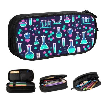 Pink Science Pencil Cases for Girls Boys Large Capacity Chemical Lab Chemistry Technology Pen Box Bag School Supplies