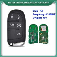 AHlmsm Keyless 5ปุ่มสำหรับ Fiat 500 500L 500X 2016 + Smart Remote Key Fob ควบคุมอัตโนมัติ433MHz 4A ชิป SIP22ใบมีด