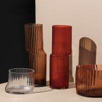 home simple modern irregular curved transparent glass vase model room vertical stripe Vase Decoration