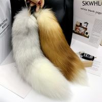 ✣﹉❒ Fox Tail Pendants Keychain 40cm Fur Pom Pom Key Chain Charm Bag Car Key Ring Best Gift Jewelry