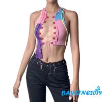 ❀ℳay-Women’s Fashion Color-contrast Camisole Summer y Hollow Bandage V-neck Exposed Navel Vest Top