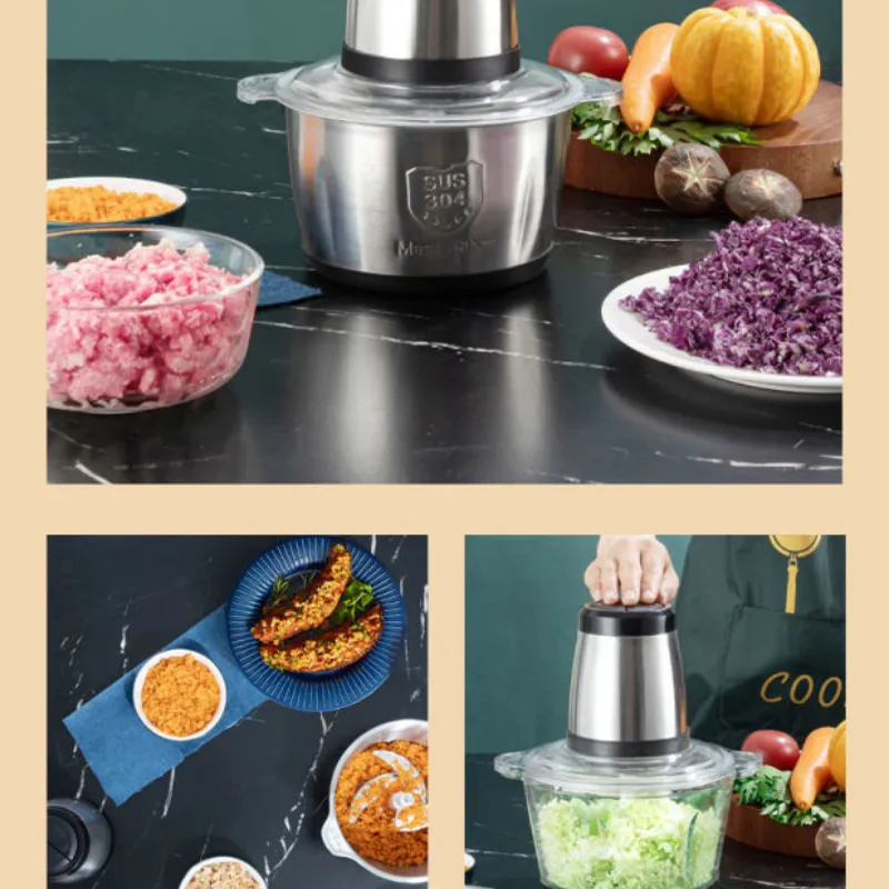 Electric Food Chopper, 8-Cup Food Processor by Homeleader, 2L Glass Bowl Grinder for Meat, Vegetables, Fruits and Nuts, Stainless Steel Motor Unit