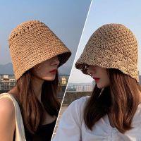 [hot]Japanese Style Spring Summer Ladies Bucket Sun Hat Hollow Out Round Top Outdoor Holiday Beach Cap Folding Straw Hat for Women