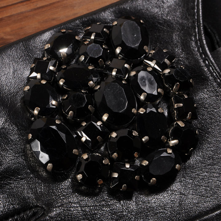 gours-ฤดูหนาวถุงมือหนังแท้ผู้หญิงแฟชั่นแบรนด์หินสีดำขับรถ-fingerless-ถุงมือสุภาพสตรีหนังแพะถุงมือ-gsl040