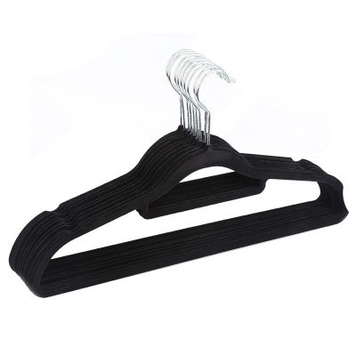 Pack of 10 Non-Slip Ultra-Thin 360 Degree Swivel Flocked Adult Clothes Hangers with Tie Bar, Notched Shoulders for Garments Ties and Scarves