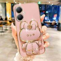 เคสสมาร์ทโฟน VIVO Y27 Y36 4G 5G Y02t 2023ใหม่น่ารักเคสโทรศัพท์รูปตัวการ์ตูนน่ารักพร้อมที่วางขาตั้งกระจกเครื่องสำอางกระต่ายปกสำหรับ VIVOY274G