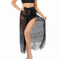 Long &amp; Mini Tassel Skirts Women Cover Up Dress Long Lace Wrap Sarongs บิกินี่อาบน้ำกระโปรงผู้หญิงชุดว่ายน้ำ Beachwear