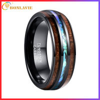 BONLAVIE 8mm Hawaiian Koa Wood and Imitated Opal Inlay Tungsten Carbide Rings Wedding Bands for Men Comfort Fit Size 6 to 14