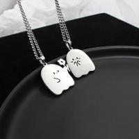 Stainless Steel Cute Ghost Little Monster Couple Necklace Kawaii Animal Cat Pendant Necklace Lovers Friendship Jewelry Gifts