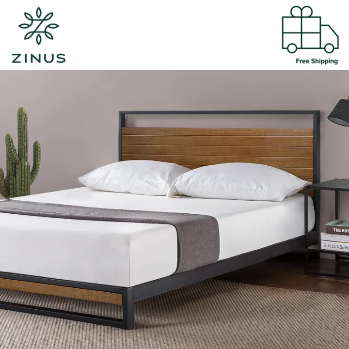 Zinus Suzanne Metal And Wood Platform, Simple Bed Frame King Size Dimension In Cm Singapore