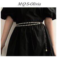 M·Q·S-Olivia เข็มขัดมุก ชุด เสื้อสเวตเตอร์ กางเกงโลหะ เอวโซ่ การตกแต่งที่ปรับได้  สไตล์เกาหลี