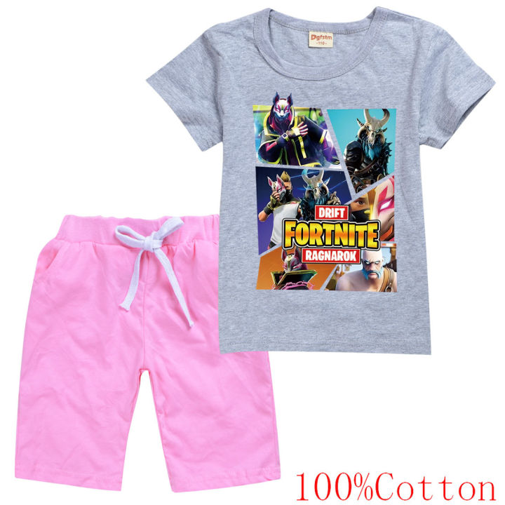 fortnites-เสื้อยืดชุดสาวเด็กแขนสั้นเสื้อทีกางเกงขาสั้น8353สบายๆการ์ตูนกางเกงขาสั้นใหม่บุคลิกภาพเสื้อยืดแฟชั่นใหม่