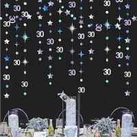 ▲ Iridescent 30th Dirty 30 Year Old Birthday Banner Decor Circle Dot Twinkle Star Garlands Thirty Anniversary Party Backdrop Decor