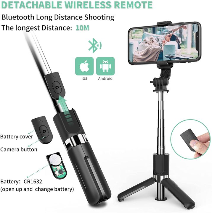 ไม้เซลฟี่ขนาดเล็ก-4-in-1ยืดได้แบบพกพา-bluetooth-selfie-stick-ขาตั้งกล้องและขาตั้งศัพท์พร้อมรีโมทไร้สายที่ถอดออกได้
