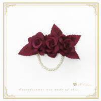 Elegant Handmade Vintage Velvet Rose Hairpin+Brooch Dual-use Clip Pearl Chain Trim Lolita Sweet Hairclip Headwear