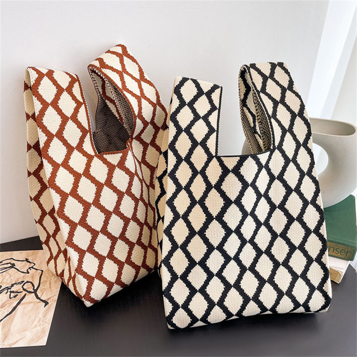 reusable-shopping-japanese-student-plaid-wide-bag-bags-shopping-bags-color-mini-handmade-wrist-handbag-knit