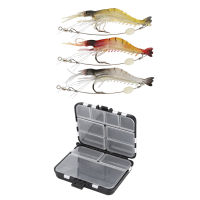 Soft Plastic Lures Artificial Bait Luminous Shrimp Fishing Lure Mixed Color Bait Fishing Lure 9cm 0.013Lb(3Pcs) with 26 Grid Storage Case Fishing Tool Box Fishing Tackle Case