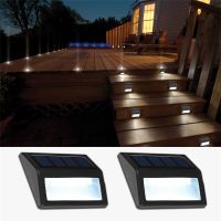 white light 2PCS Solar Stair Lights Outdoor Waterproof LED Solar Powered Deck Step Lamp For Patio Garden Backyard Pathway Outside Wall Lighting