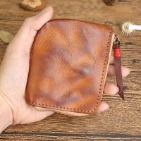 ☇☊ Vintage Mens Genuine Leather Mini Coin Purse Card Holder Case Wallet Clutch Male Short Zipper Small Change Pouch Bag Slim Purse