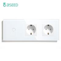 [HOT GELLXKOWOIGHIO 527] BSEED Touch Light Switch EU Wall Socket Glass 1/2/3Gang 1Way Touch Screen Switch Power Led Switches EU Wall Double Sockets 16A