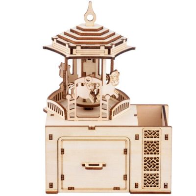 23New Creativity Rotatable DIY 3D Romantic Carousel Wooden Puzzle Game Assembly Music Box Toy Gift For Children Kids Adult