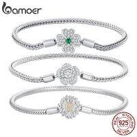 {Meet The Ornament} Bamoer 925เงินสเตอร์ลิงห่วงโซ่สร้อยข้อมือแบบงู Zircon Rose Buckle สำหรับผู้หญิงลูกปัดน่ารัก DIY BSB096ของขวัญเครื่องประดับสุดเก๋