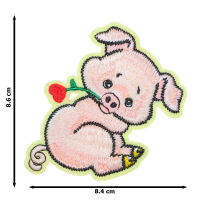 JPatch - หมูน้อย ดอกกุหลาบ อินเลิฟ หัวใจ สีชมพู ตัวรีดติดเสื้อ อาร์มรีด อาร์มปัก มีกาวในตัว การ์ตูนสุดน่ารัก งาน DIY Embroidered Iron/Sew on Patches