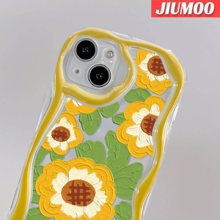 เคส-jiumoo-สำหรับ-vivo-y35-5g-y36-5g-เคส-y35จิตรกรรมภาพการ์ตูนดอกทานตะวันมีขอบเป็นคลื่นเนื้อครีมเคสโทรศัพท์โปร่งใสปกป้องกล้องเคสซิลิโคนนิ่มเคสใสกันกระแทก