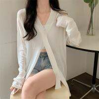 【CW】 2022 Protection Cardigans Irregular Air conditioning Shirts Mid length Blouses Thin Transparent Outwear 6671