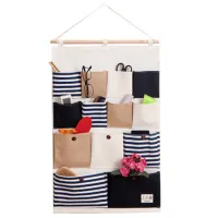 Wall Door Hanging Storage Bags Closet Hanging Organizer Storage Pockets Cotton Line Striped 13 Pockets